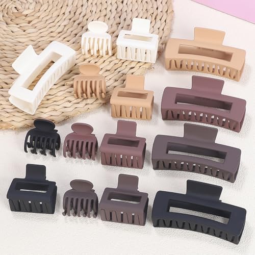 15Pcs Matte Nonslip Hair Claw Clips- Large Rectangle Claw Clips for Thick Hair Small Square Claw Clips Small Hair Clips for Thin Hair Accessories for Women and Girls