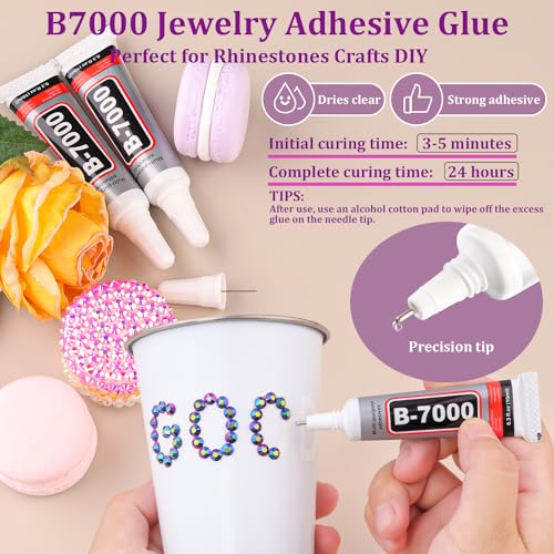 TINKRSTUFF Purple Black AB Flatback Rhinestones with Glue Kit for Crafting, Jewelry, Nails - Small Pack
