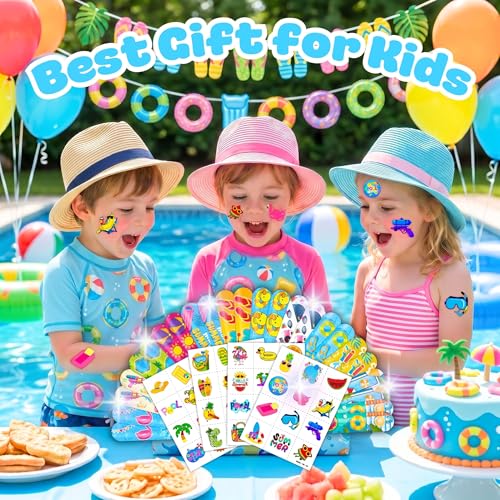 72Pcs Pool Party Favors Set - 48 Tattoos & 24 Slap Bracelets
