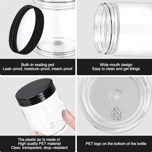 Plastic Jars with Lids 8OZ 36PCS,Small Cosmetic Slime Containers Clear Travel Round Jars Empty Refillable Sample Containers Leak Proof Pot with Black Lids for Lotion, Cream, Cosmetics