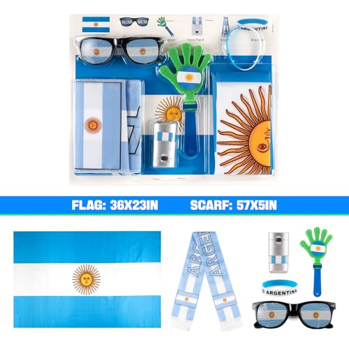Soccer Fan Kit 6-Piece Set with Flag, Scarf & Face Paint
