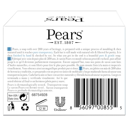 Pears Soap, Face & Body Soap, Mint Extract – Pure & Gentle Bar Soap, Transparent Moisturizing Glycerin Soap for Cool & Refreshed Skin, Blue Soap Bars, 4.4 Oz (Pack of 12)