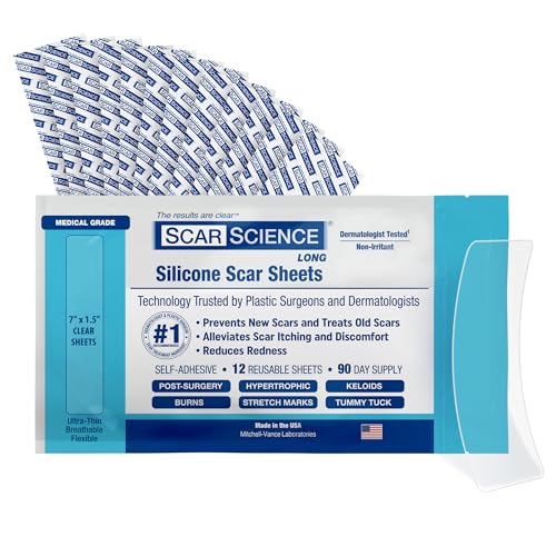 7¡± Medical Grade Reusable Silicone Scar Sheets for Surgical Scars & Stretch Marks ? Water-Resistant Breathable Silicone Scar Strips, 12-Pack (Approx. 90-Day Supply)