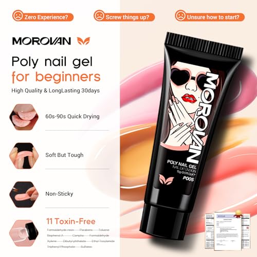 Morovan Poly Gel Nail Extension Kit with UV Lamp & Slip Solution (32 Colors)