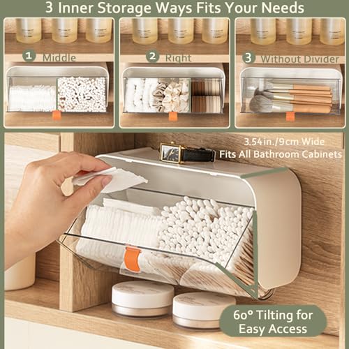 SUNFICON Wall Mounted Cotton Pads Holder Organizer Cotton Swab Balls Holder Q-tip Dispenser Qtip Storage Canister Cosmetic Pads Container Flossers Box Case