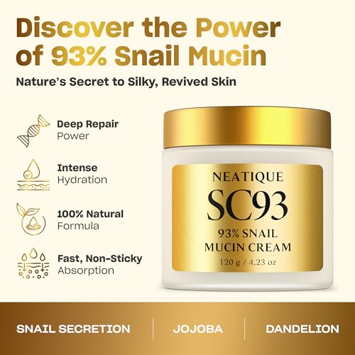 Snail Mucin Cream 93% for Skin Care, Intense Hydration & Dryness, Snail Mucin Moisturizer 120g, Natural Snail Secretion Filtrate & Non-GMO, Fast Absorbing & Non-Sticky, 4.23oz