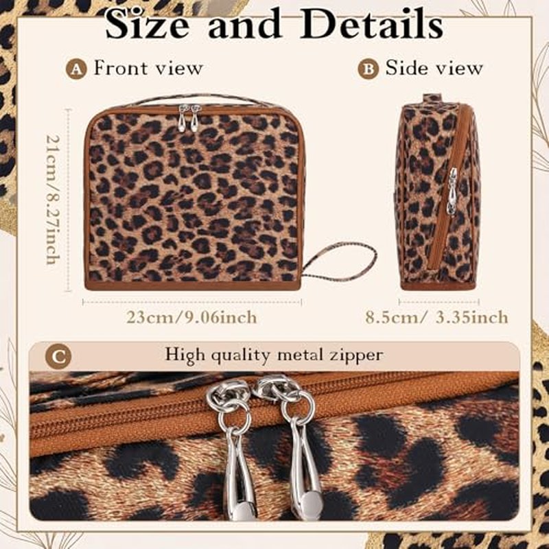 Leopard Print Standing Makeup Bag - Large Capacity & Waterproof