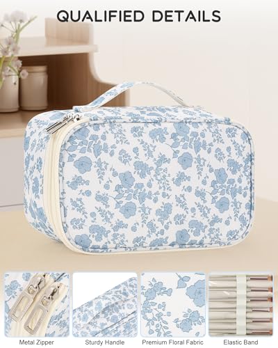 Relavel Travel Makeup Bag Small Floral Cosmetic Organizer