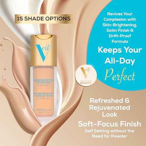 Veil Cosmetics Complexion Fix Liquid Foundation ? Buildable Coverage ? Water-Resistant, Hypoallergenic, Oil-Free, Cruelty-Free & Vegan ? Lightweight & Brightening ? Long Lasting (2N Light Neutral)