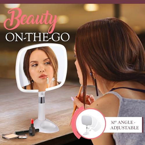 Lighted Handheld Mirror with Stand, 9" Rechargeable Makeup Mirror