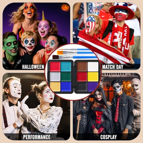 LSxia 16-Color Face & Body Paint Kit with Sponges & Brushes – Halloween SFX Makeup Palette