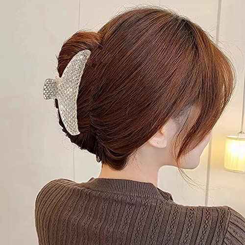 2 Pack Large Rhinestone Hair Clips, Crystal Pearl Hair Claw Clips, Black Gold Jumbo Jaw Clip, Nonslip Hair Claw for Thick Long Hair, Fashion Hair Clamp Accessories for Women Girls