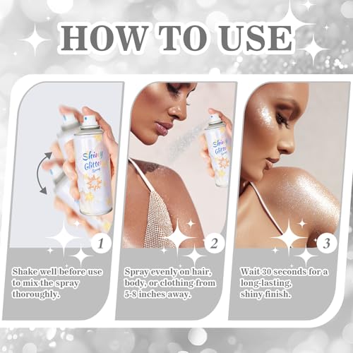 Silver Body Glitter Spray for Hair & Clothes | Quick-Drying
