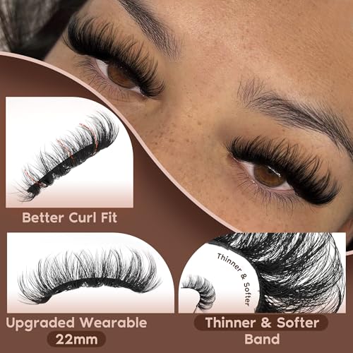 Mink Lashes Fluffy False Eyelashes 20-22mm Dramatic Volume Eyelash Full Eye Lashes 8D D Curly Fake Eyelashes 7 Pairs Faux Mink Lashes Multipack by TOOCHUNAG