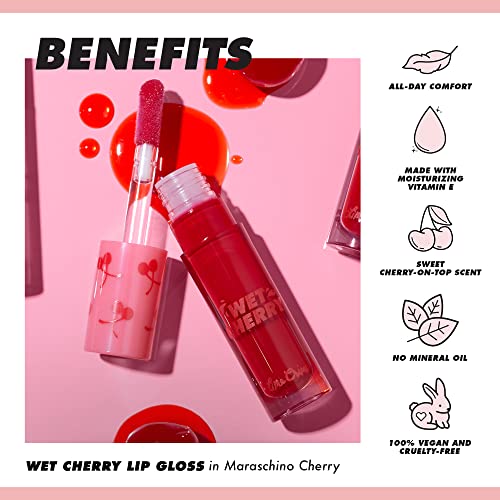 Lime Crime Wet Cherry Lip Gloss, Black Cherry (Deep Red Black) - Cherry Scented Lightweight, Plumping & Comfortable Ultra Glossy Sheen That Won't Stick - Won't Bleed or Crease - Vegan Makeup