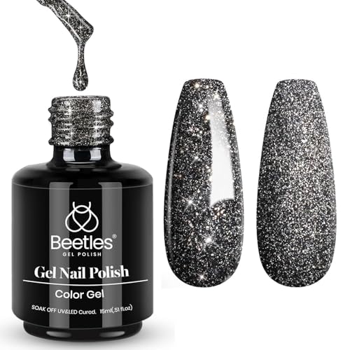 Beetles Black Glitter Gel Nail Polish 15ML Reflective UV Nail Lacquer