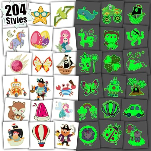 204 Glow Temporary Tattoos for Kids – Individually Wrapped Party Favors