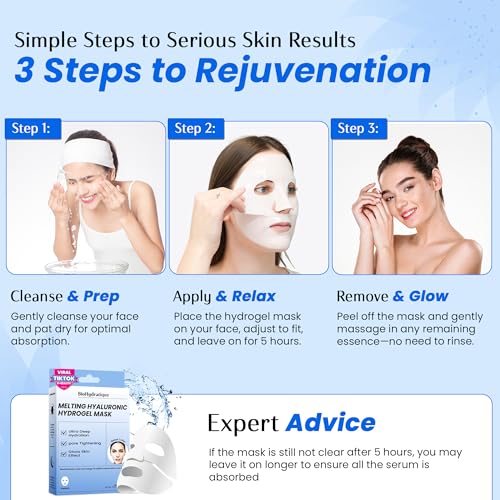 Melting Hydrogel Face Mask with Hyaluronic Acid ? Deep Hydration & Pore Tightening, Glass Skin Look ? Dermatologist Tested, Anti Aging Korean Skin Care, Vegan, Clean Beauty ? Pack of 10