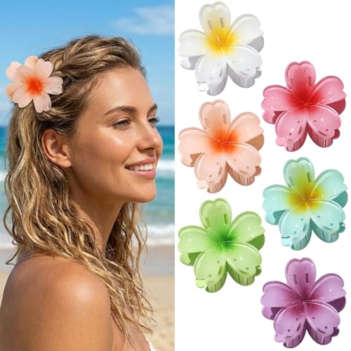 Hawaiian Flower Hair Claw Clips - 6 Pack Medium Clips