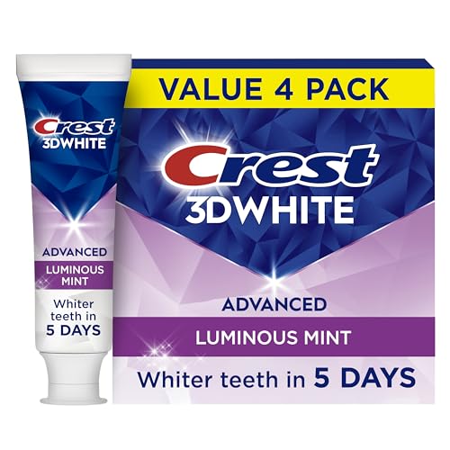 Crest 3D White Advanced Whitening Toothpaste, Luminous Mint, 3.7 oz, 4 Pack