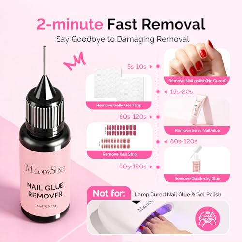 MelodySusie Acetone Free Nail Glue Remover for Press On Nails - 2 Pack (15ml)