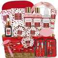Luxury 22 pcs Rose & Strawberry Valentines Day Gift for Women, Bath and Body Basket Gift, Face Skin Care Kit, Home Spa Self Care, Eye Cream, Birthday, Christmas, Mother, Bridal Shower, Anniversary