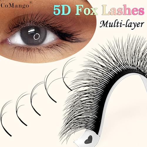 CoMango Fox Eyelashes Extension Flying YY Lashes 5D Mutil-layer Y Shaped Lash Mink Premade Lash Fans C/D Curly Foxy YY Lashes Natural Fluffy Handmade Individual Eyelash Fans(Black,5D-C-14mm)