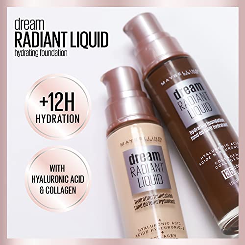 Maybelline Dream Radiant Liquid Medium Coverage Hydrating Makeup, Lightweight Liquid Foundation, Honey Beige, 1 Count