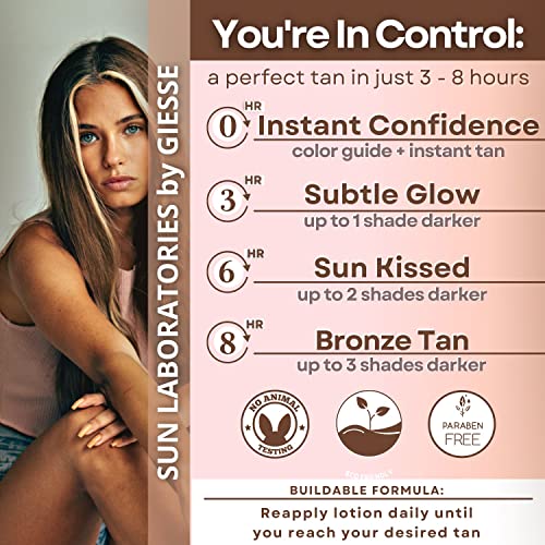 Sun Laboratories By Giesee Dark Sunsation Self Tanning Lotion 8 oz with Tanning Mitt - Ultra Dark, Organic, Pregnancy Safe, Travel Size Self Tanner, Long Lasting, Natural, Sunless Tanning Lotion Kit