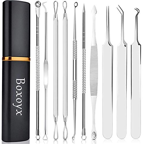 Blackhead Remover Tool Kit - 10 Pc Pimple Popper Set with Metal Case