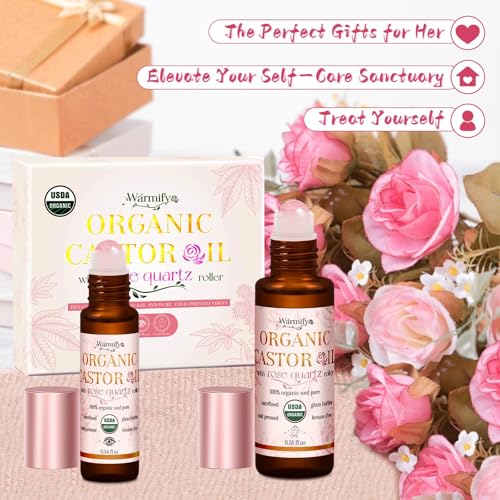 Organic Castor Oil Roll-On with Rose Quartz, 2-Pack