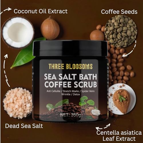 Coffee Scrub Body Exfoliator, 350g Anti Cellulite, Anti aging, Removes Dark Circles, Wrinkles, Gift for Women and Men, contains Coffe-Seeds, Sea Salt, Coconut Oil, Leaf Extracts (350g, Coffee Scrub)