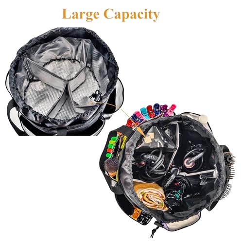 Circular Hairdressing Bag, 2 Piece Set Hairstylist Travel Bag, Large Capacity Makeup Bag for Hairstylist, Barber Tools Storage Organizer with Heat Insulation Material, Waterproof Shower Toiletry Bag