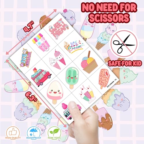 96 Ice Cream Temporary Tattoos for Kids - Pre-Cut