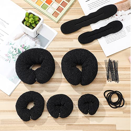 Donut Hair Bun Maker Set - 34 Pc Kit with Sponge Bun Makers, Clips & Elastics