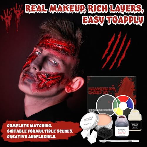 Halloween SFX Makeup Kit with Scar Wax, Liquid Latex & Stage Blood