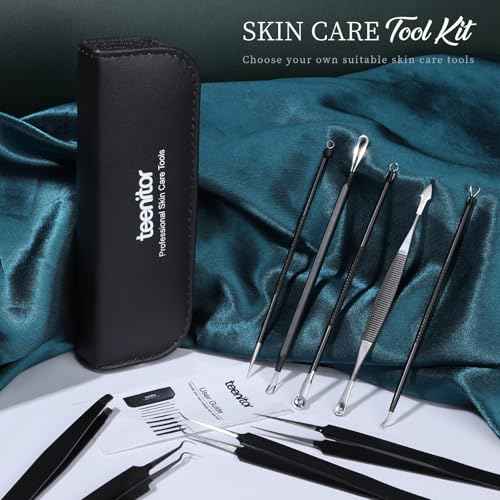 Teenitor Blackhead Remover Tools and Pimple Popper Tool Kit, 9 Pcs Stainless Steel Black Head Remover for Face Tool Comedone Extractor Tool for Blackhead, Pimple, Ance, Whitehead, Facial Hair