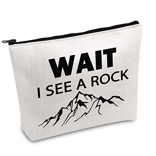 PWHAOO Geology Zipper Pouch Bag Wait I See A Rock Cosmetic Bag Rock Collector Makeup Bag Geology Teacher Gift (WAIT B)