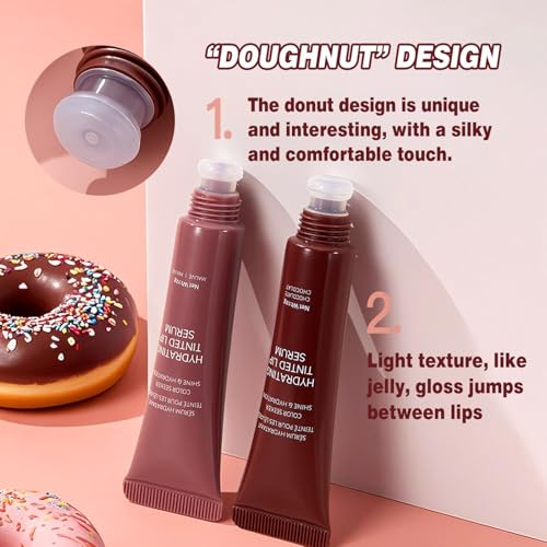 4Pcs Tinted Lip Serum Gloss Set,Jelly Hydrating Shine Pink Nude Red Glossy Lip Balm,Long-lasting Nourishing Vegan Lip Plumper Gloss for Instant Moisture Liquid Lipstick for Women