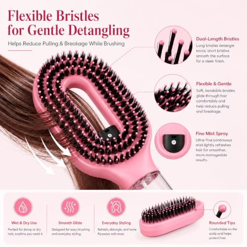 Spray Hair Brush with Fine Mist for Frizz Control