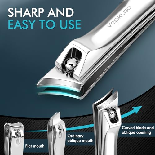 Nail Clippers for Seniors, Wide Jaw Fingernail Clippers and Angled Head Toenail Clippers for Thick Nail, Professional German Nail Clippers for Men, Women&Pregnant
