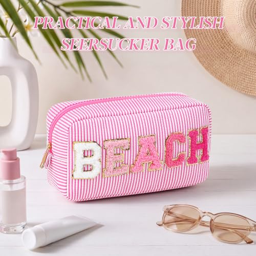 Pink Seersucker Beach Cosmetic Bags 6-Pack - Travel & Vacation Organizer