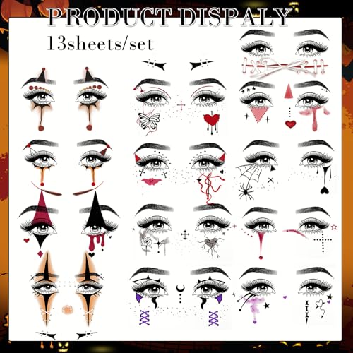 Halloween Face Makeup Tattoos Stickers - 12 Sheets Waterproof