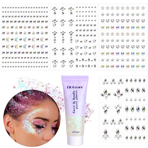 Remione Body Glitter & Rhinestone Stickers - 430 Gems & 50ml Gel