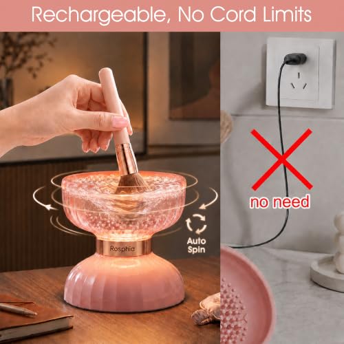 Rechargeable Electric Makeup Brush Cleaner with Night Light - Pink