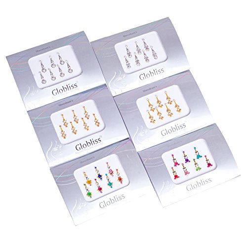 6-Pack Long Indian Bindis Face Gems Sticker Set