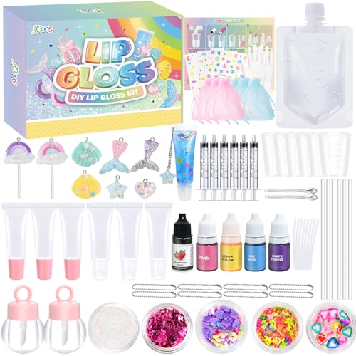 Jcoos Lip Gloss Set for Teens - DIY Lip Gloss Making Kit, Moisturizing Shine Beginner Fun