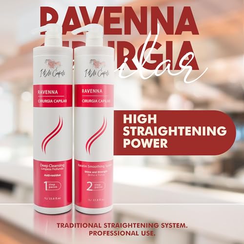 I Belli Capelli Ravenna Professional Keratin, Long-lasting Straightening Effect- Cirugia Capilar Para el Cabello- Celulas Madres Para el Cabello-Straightener System- 2x1L/33.8: