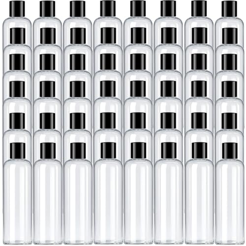 8oz Travel Size Bottles Leak Proof Squeeze Refillable Clear Toiletries and Shampoo Liquid Containers with Black Disc Cap 48 Pack