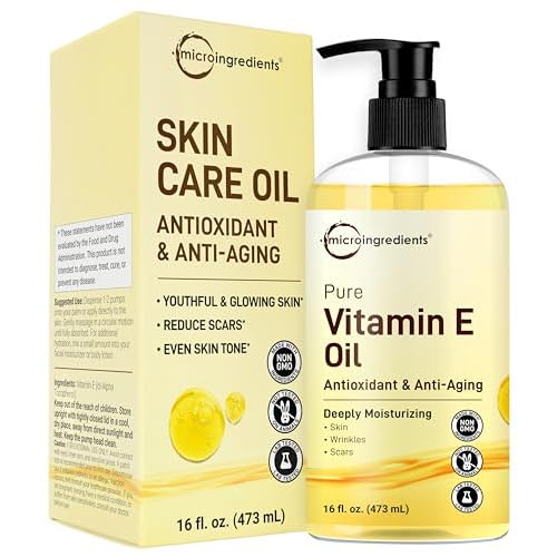 Pure Vitamin E Oil 16 fl oz (473ml) | Deep Moisture for Face, Body & Hair | Helps Improve the Appearance of Scars & Stretch Marks* | Fragrance-Free, Non-GMO, Cruelty-Free | Pump Bottle